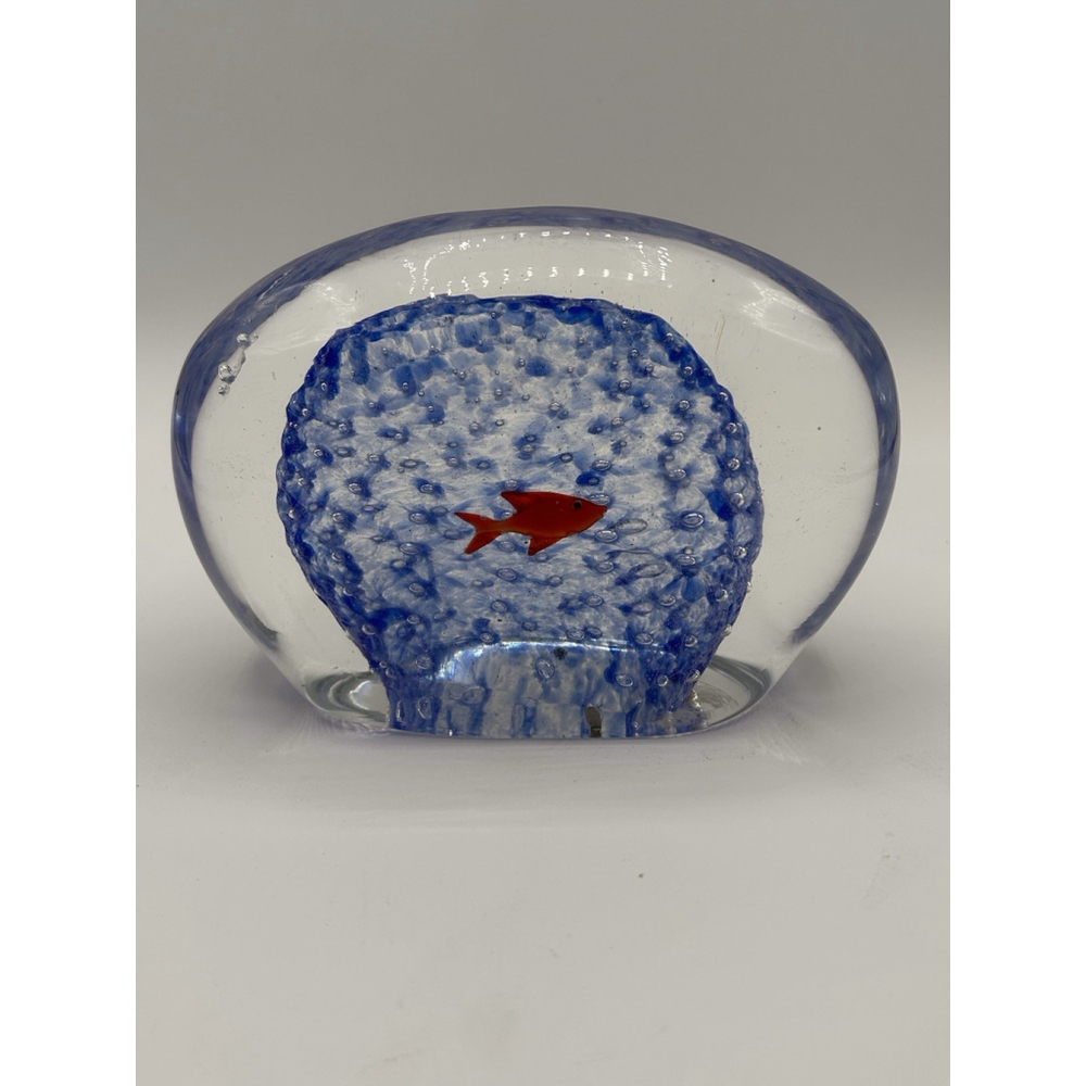 Vintage Murano Art Glass Fish Aquarium 5.5” Paperweight Fish With Sticker